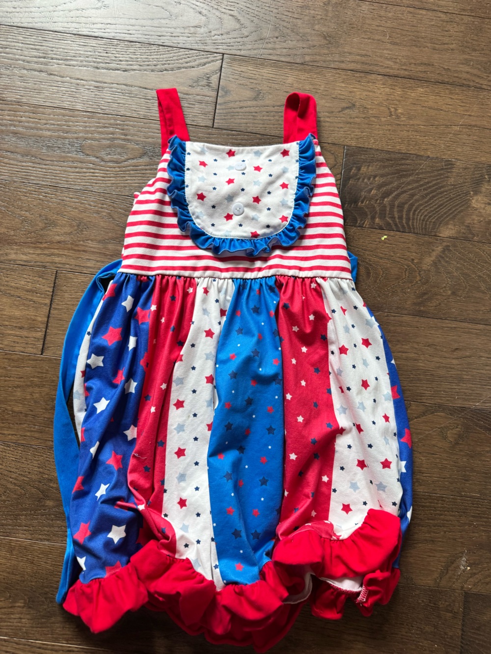 Girls Red, White & Blue Star Stripe Bib Dress